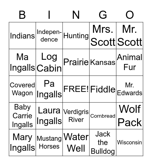 Little House on the Prairie Bingo Card