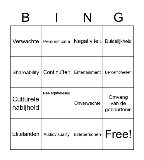 Nieuwswaarden Bingo Card