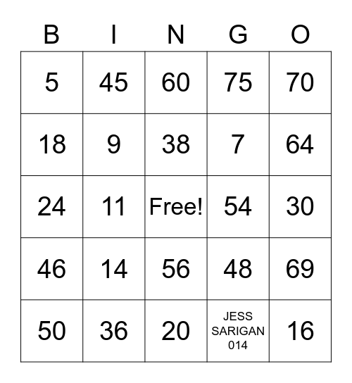 Sarigan Virtual Reunion Bingo Card