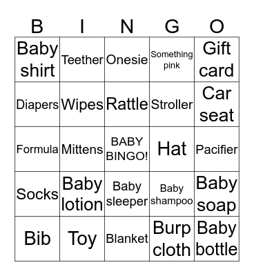 Claudine's Baby Shower Bingo Card