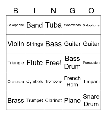 Instrument Bingo Card