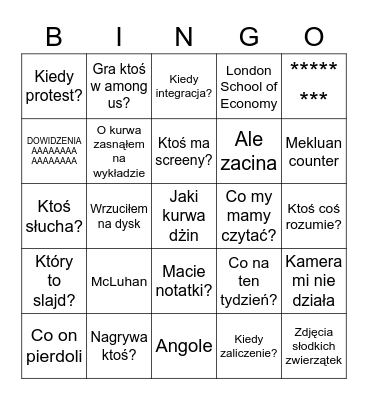 DZIK Bingo Card