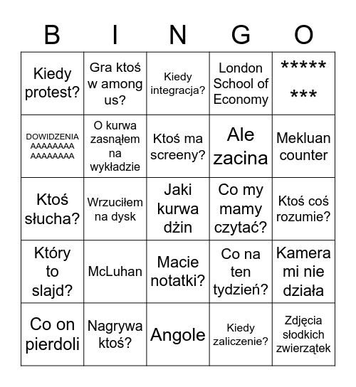DZIK Bingo Card