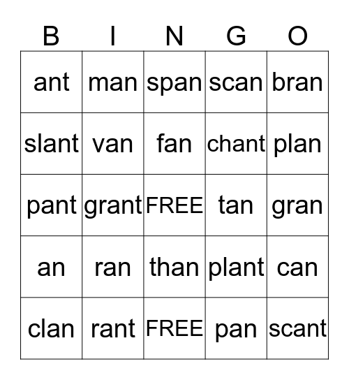 An/Ant Bingo Card