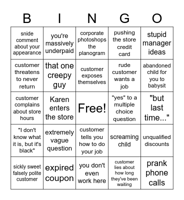 Retail Bingo Card