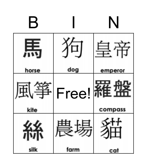 Ancient China Bingo Card