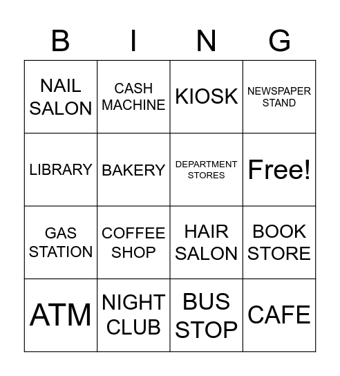 NEIGHBORHOOD PLACES Bingo Card