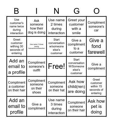 Friendly Bingo Card