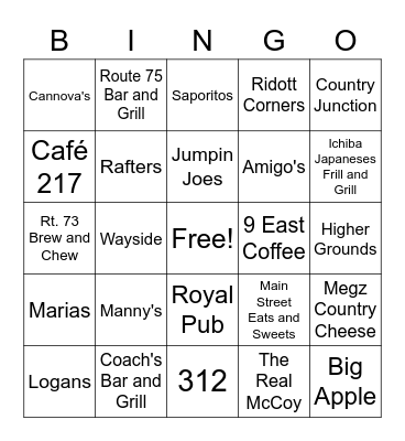 Stephenson County Restaurants Bingo Card