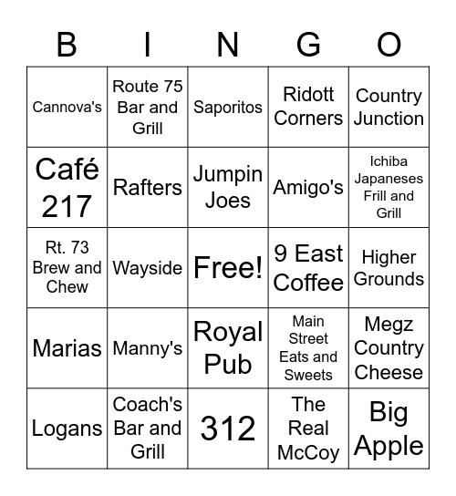 Stephenson County Restaurants Bingo Card