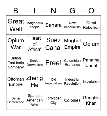 Imperialism Bingo Card