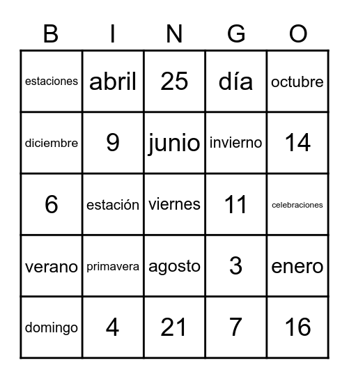 Calendario Bingo Card