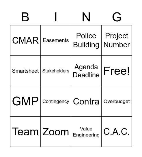 Bond Project Bingo Card