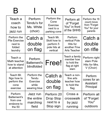 Color Guard Bingo Card