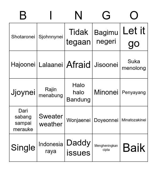 Doyeon's Bingo! Bingo Card