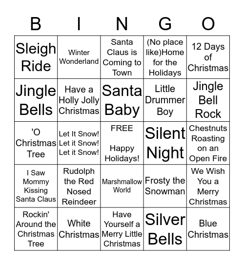 Home Depot Christmas Songs Bingo Card