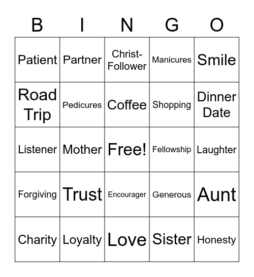 Friendship Bingo Card