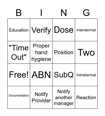 Vaccine/Injection Bingo Card