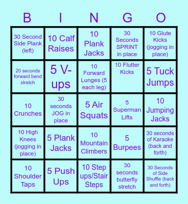 PE Bingo Card