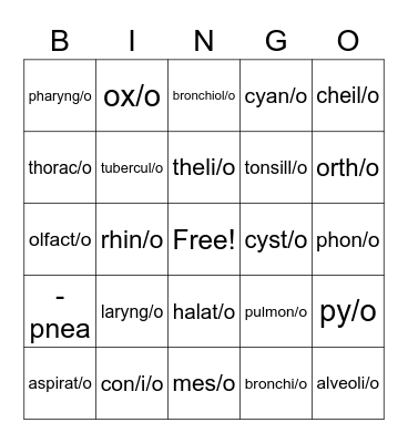 Respiratory System Bingo Card