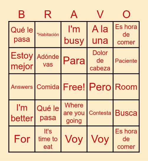 6th Muzzy 4 Vocabulariio Bingo Card