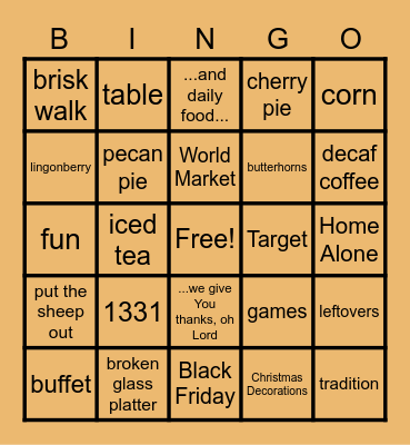 Merrick Family Bingo Card