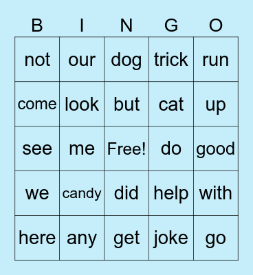 Sight Word Bingo Card