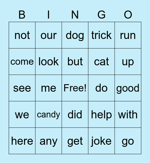 Sight Word Bingo Card