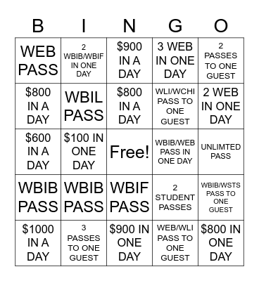 Wax Pass Bingo! Bingo Card