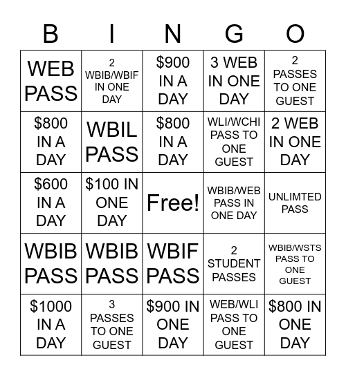 Wax Pass Bingo! Bingo Card