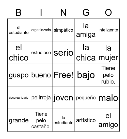 Unidad 1, Lección 2 Vocab Words Bingo Card