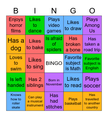 Get to Know You BINGO Card