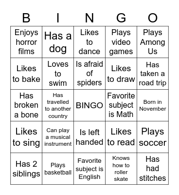 Get to Know You BINGO Card