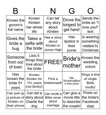 Bridal Shower Bingo! Bingo Card