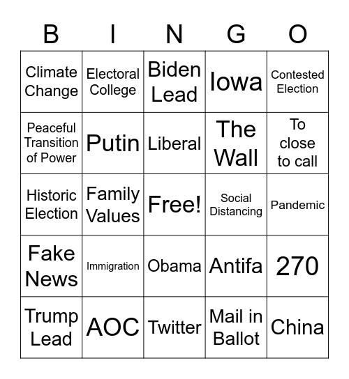 Election Night Phrase Bingo Card