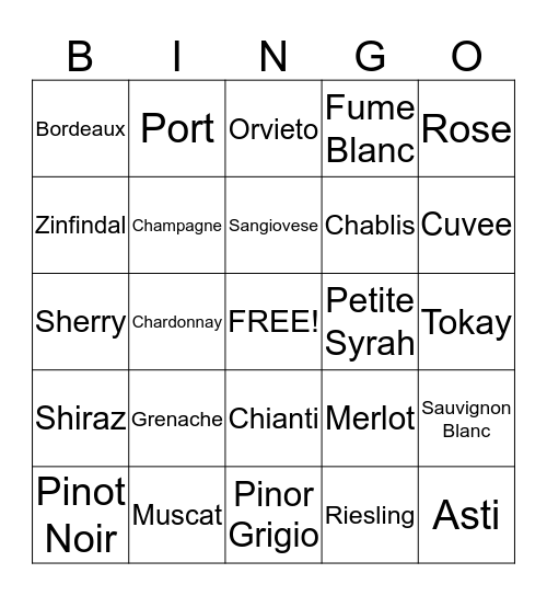 Wine Bingo Card