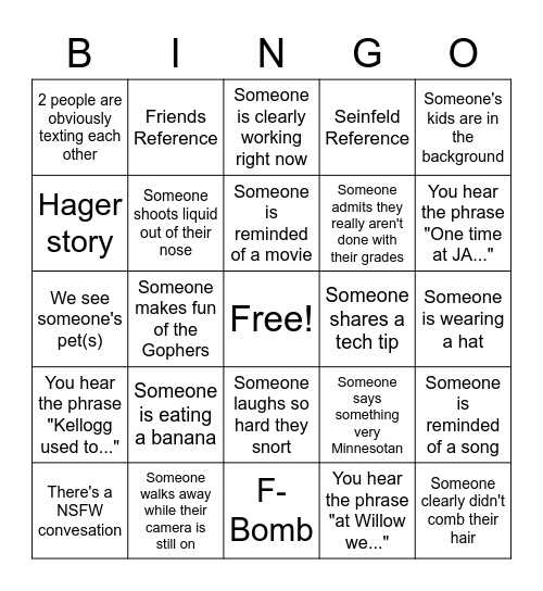 Kellogg Lunch Bingo Card
