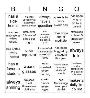 Faculty Bingo Card