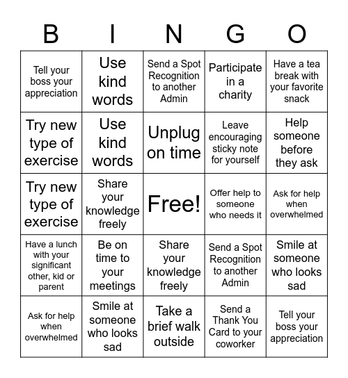 Be Kind to Yourself and Others Bingo Card