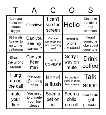 TACOS BINGO Card