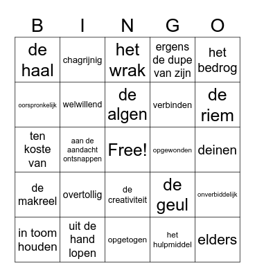 taalles themawoorden Bingo Card