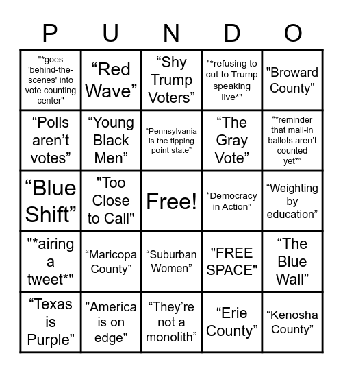 PUNDIT-O Bingo Card