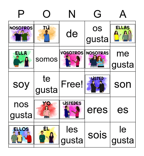 Subject Pronouns, SER and "GUSTA" Bingo Card