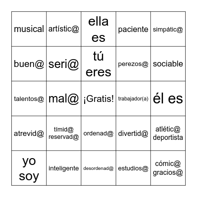 Adjetivos de Personalidad Bingo Card