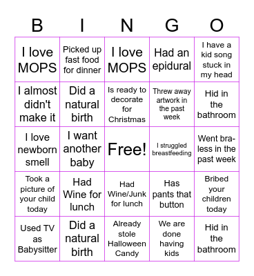 MOM Bingo Card