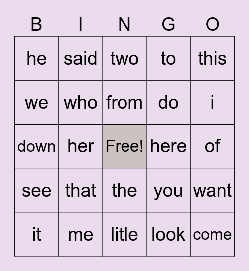 Diana's Sight Words Bingo Card