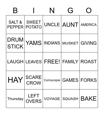 THANKSGIVING Bingo Card
