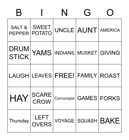 THANKSGIVING Bingo Card