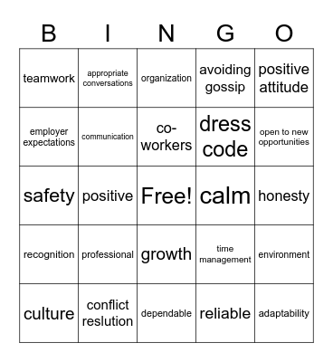 Workplace Culture Bingo Card