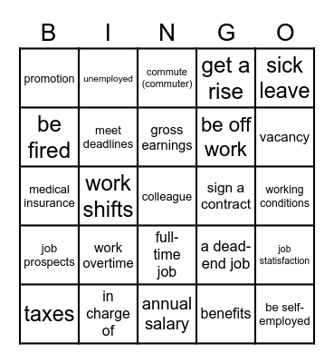 Work - advanced Bingo Card